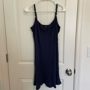 NWOT Volcom women’s Let’s Go Out‎ blue ribbed ruffle hem stretch dress medium